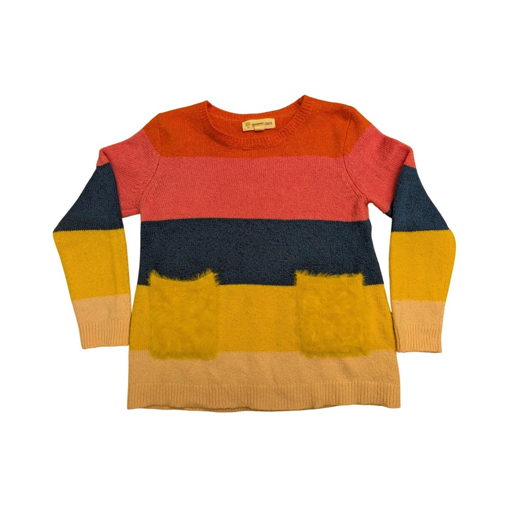 Tucker + Tate Girls Colorblock Sweater Faux Fur Pockets Rainbow Knit Pullover 3